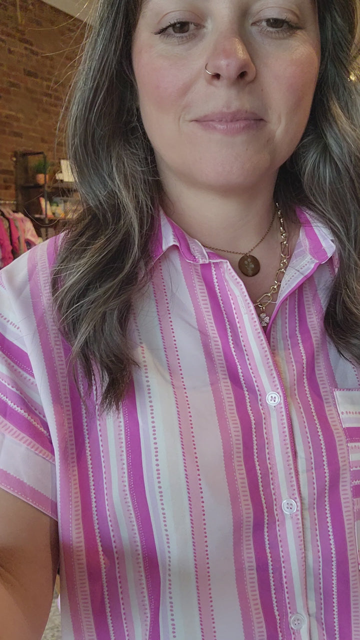 Multi Pink Button Top