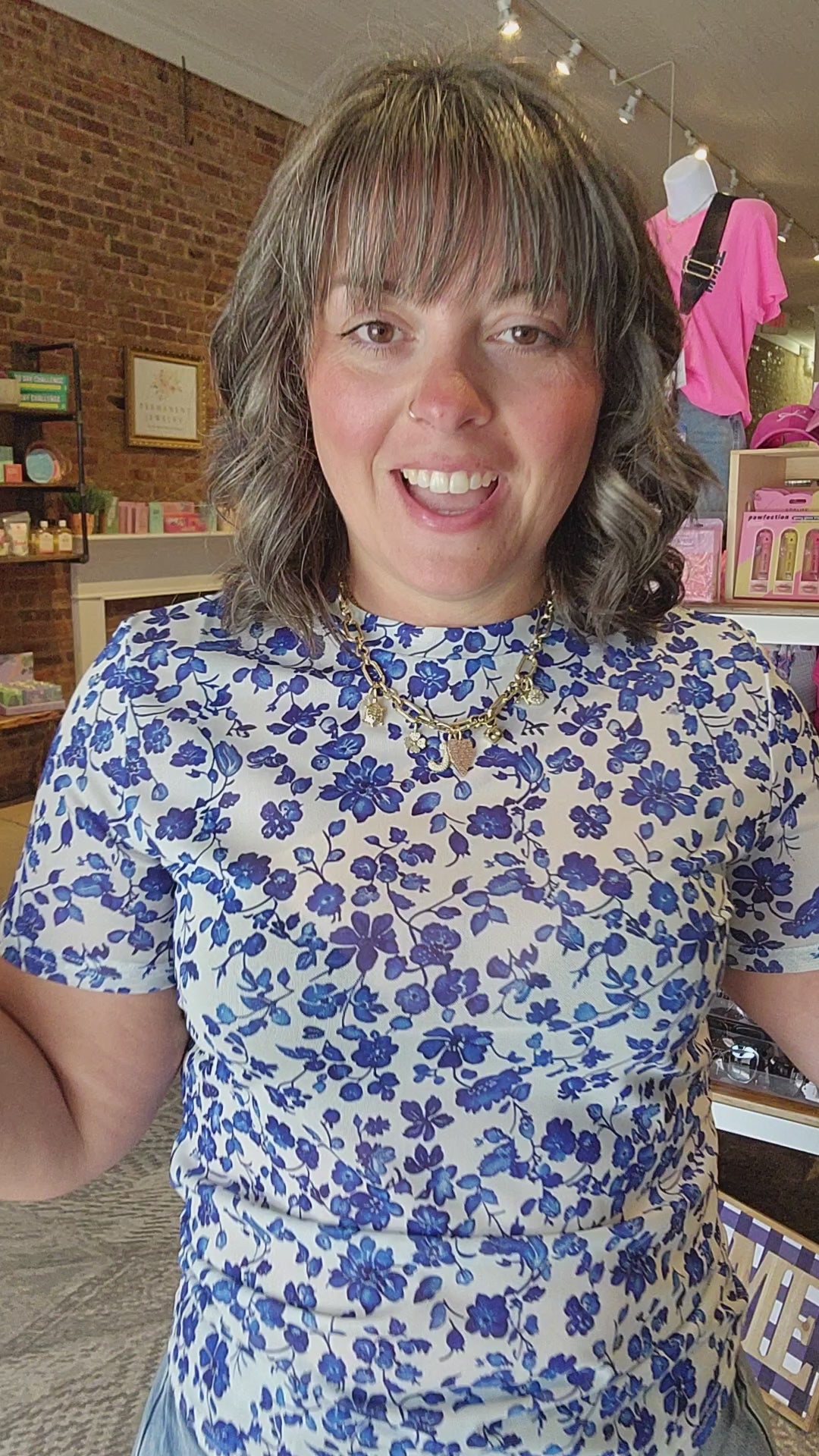 Royal Blue Floral Mesh Top