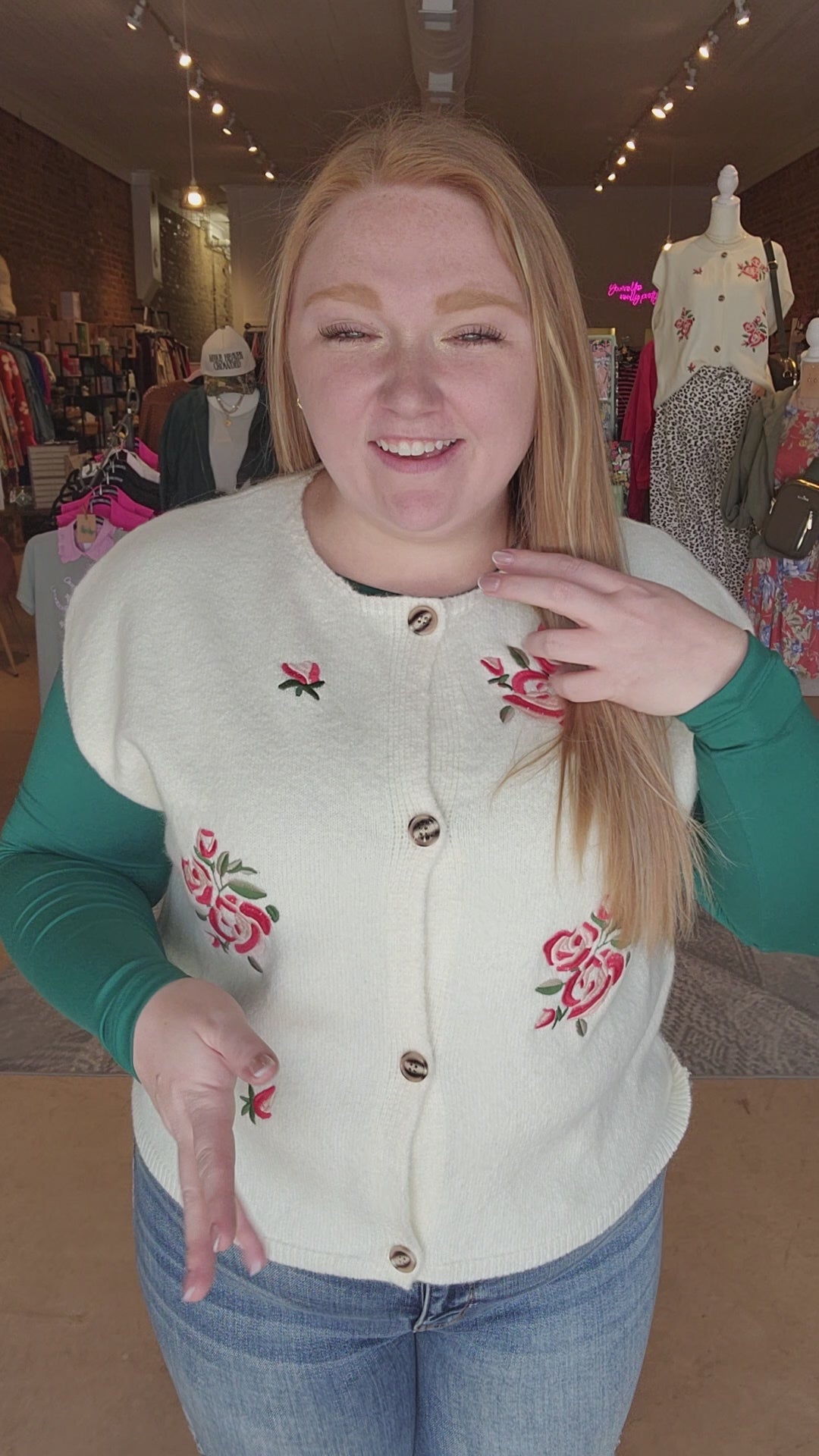 Drop Shoulder Rose Sweater Vest