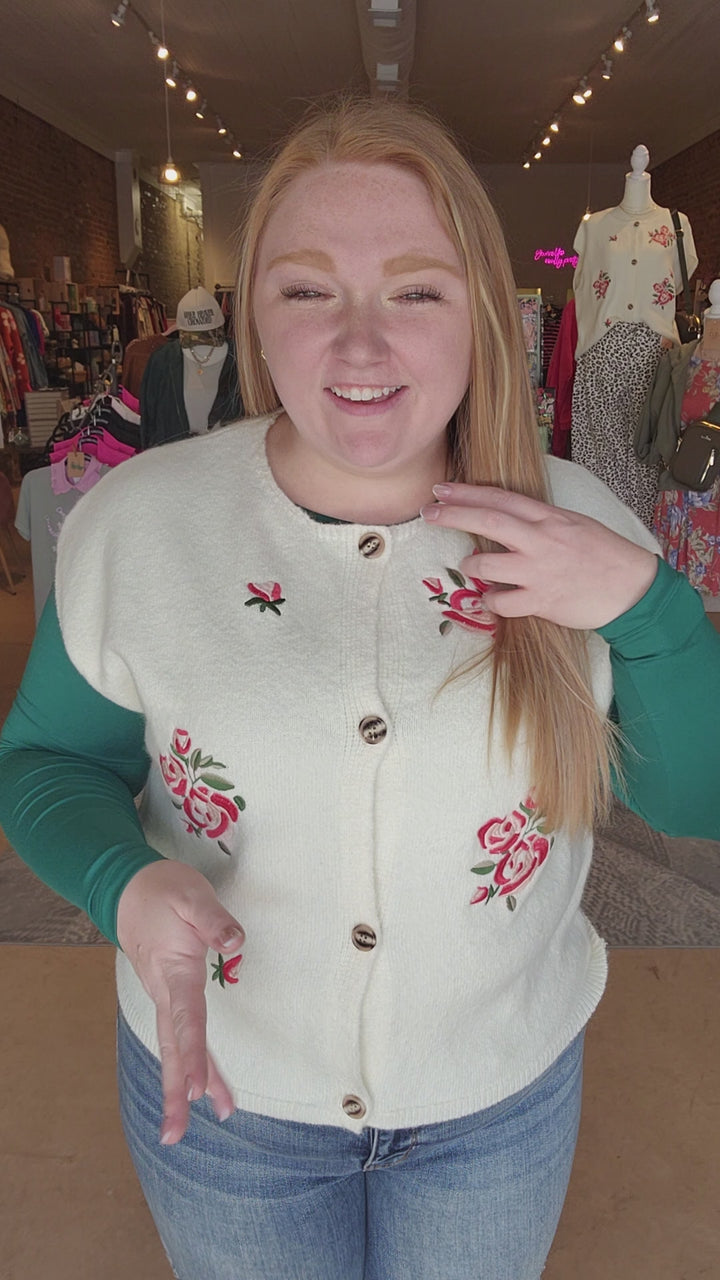 Drop Shoulder Rose Sweater Vest