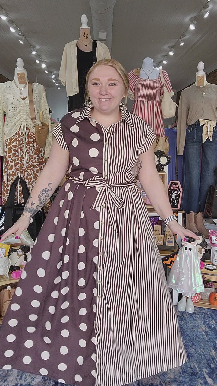 Contrast Dot Stripe Shirt Dress