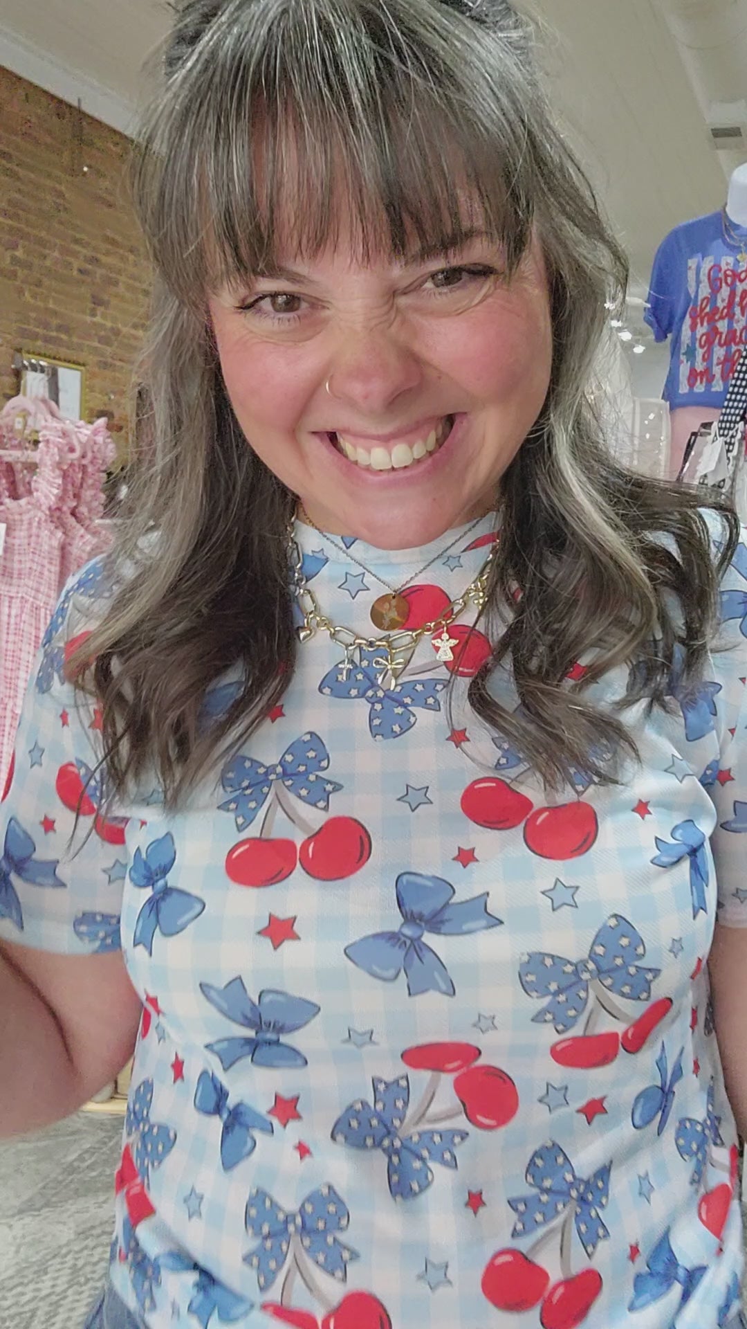 Cherry Gingham Mesh Top