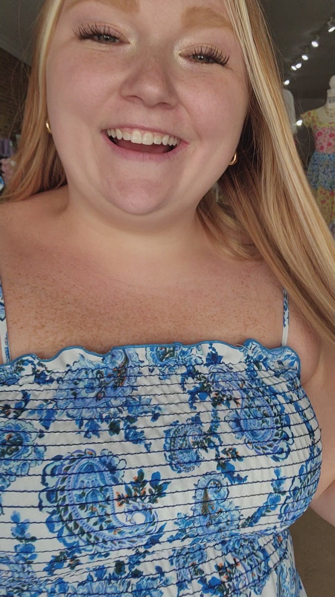 Blue Floral Smocked Dress