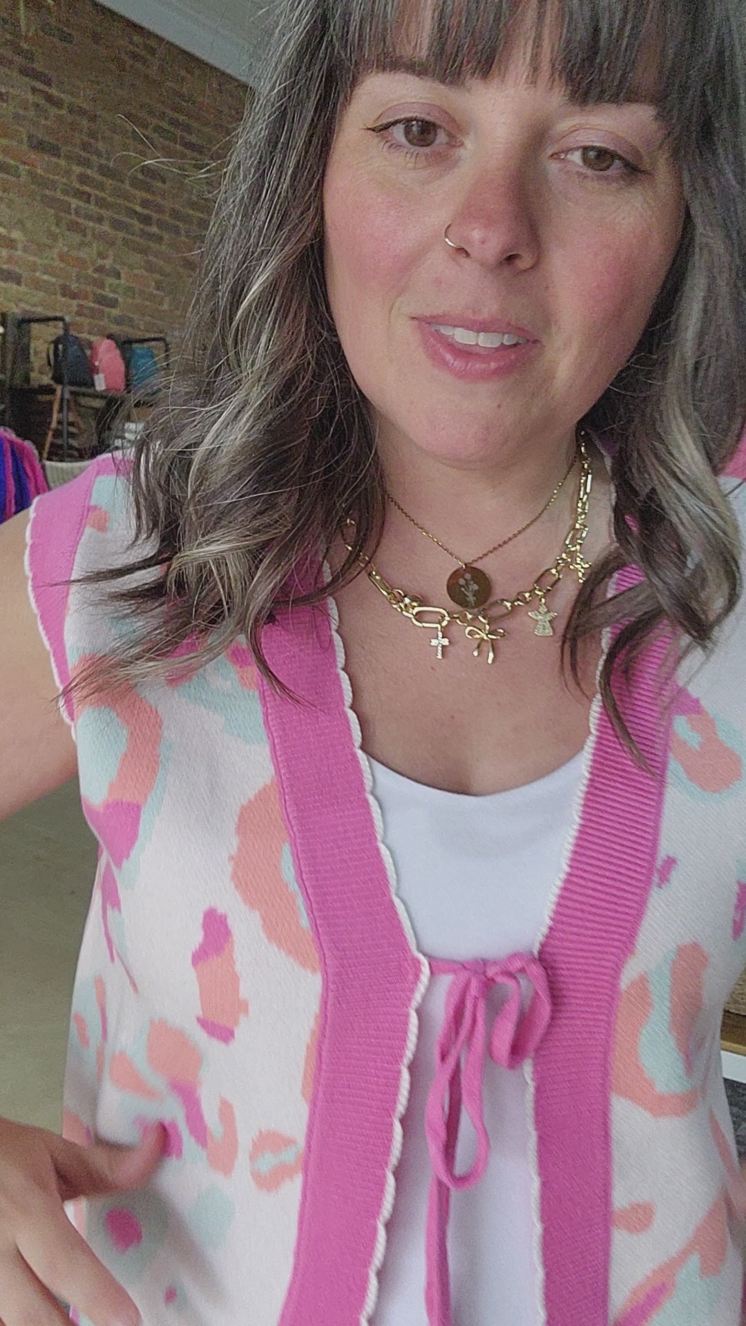 Leopard Tie Front Sweater Vest