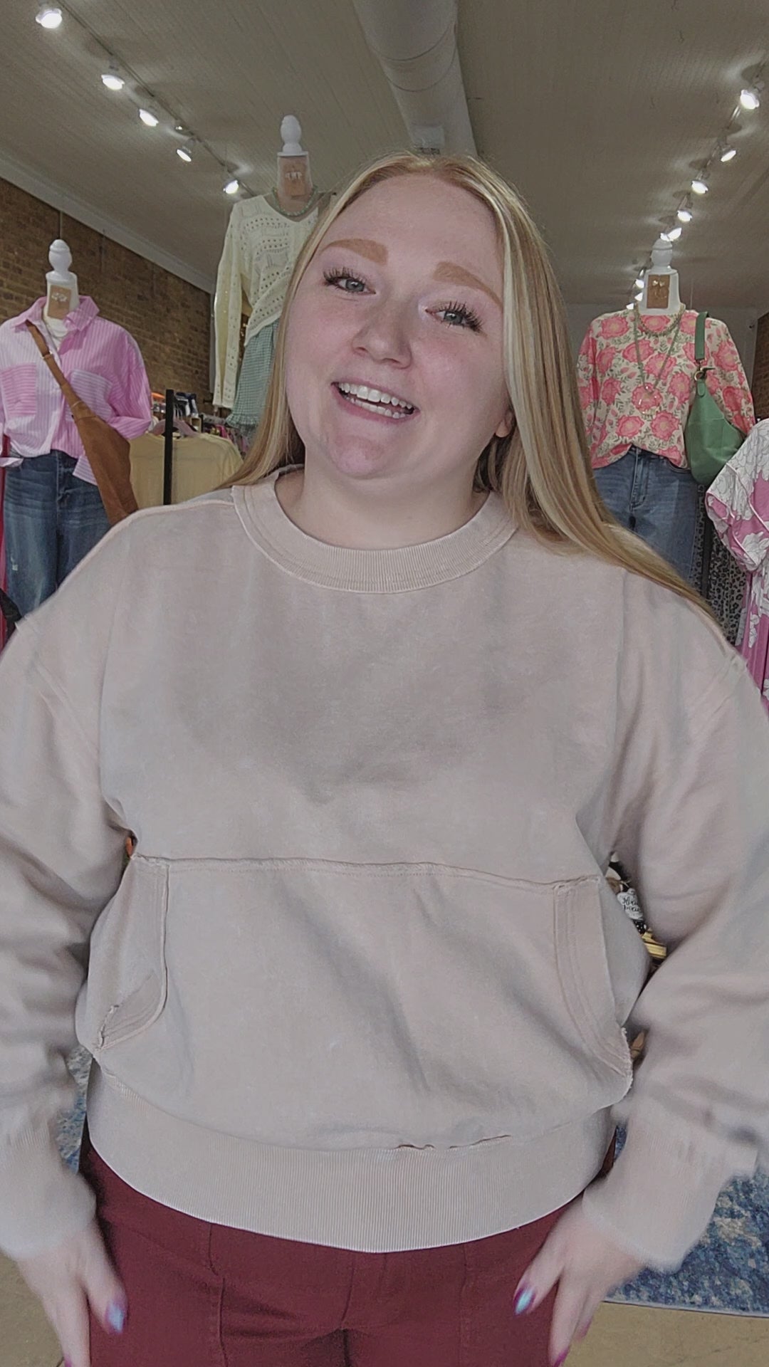 Stone Washed Ecru Pocket Sweatshirt