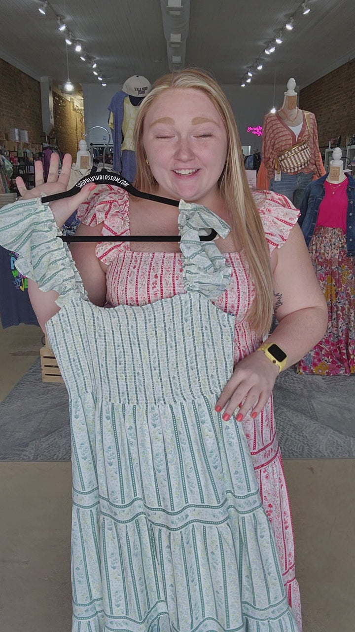 Stripe Floral Smocked Midi Dress