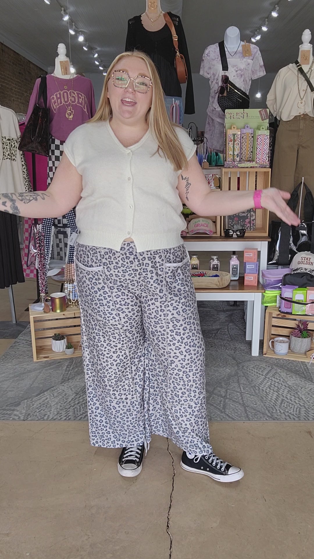 Leopard French Terry Wide Leg Pants
