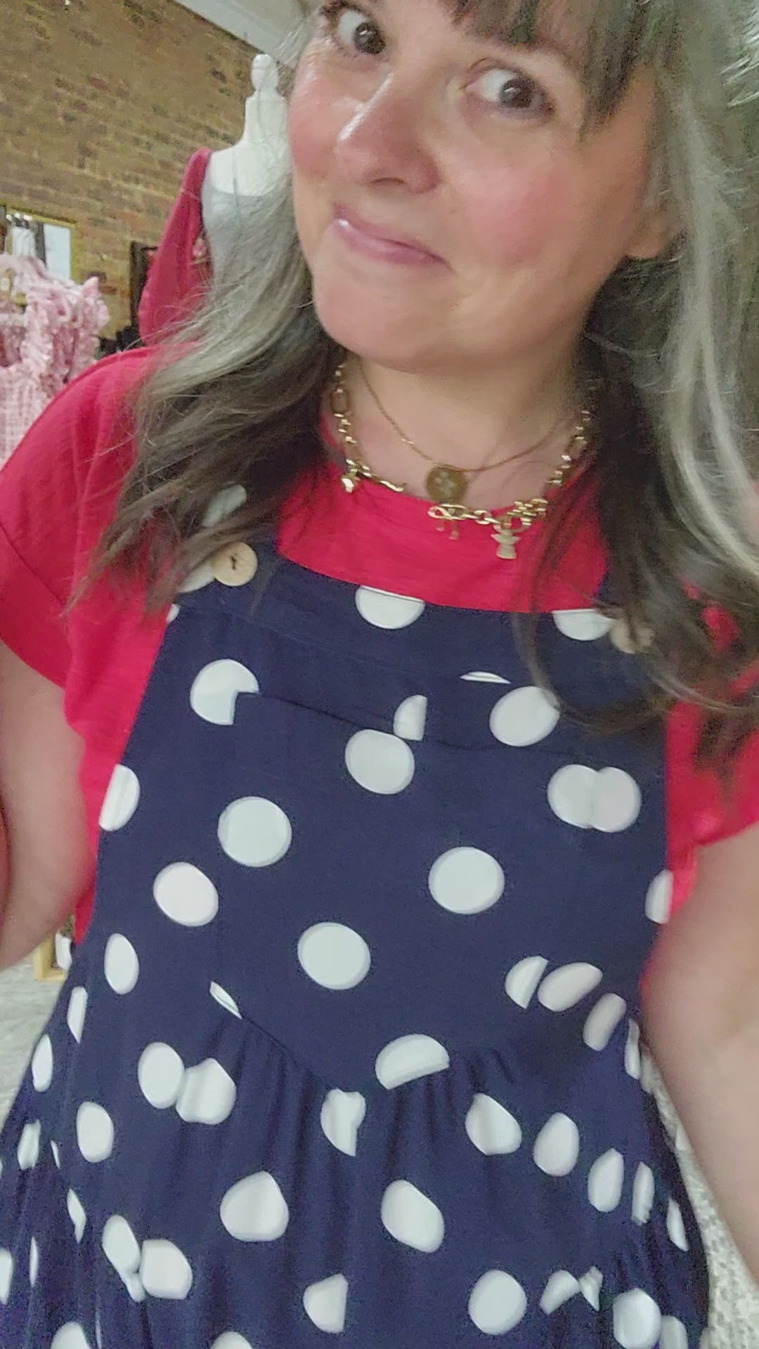 Navy Polka Dot Overalls