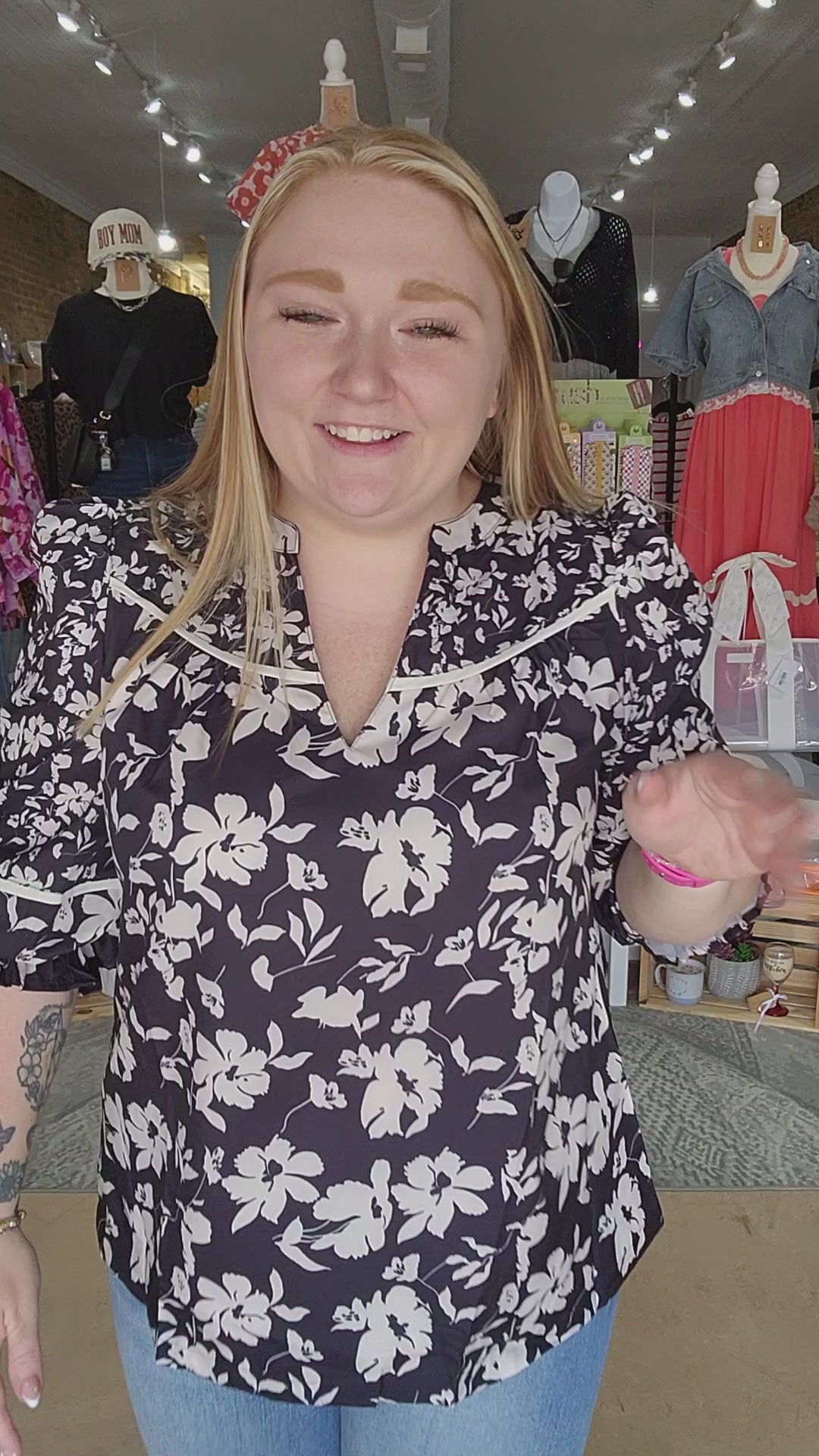 Black and White Floral Blouse