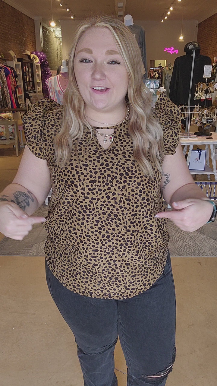 Leopard Ruffle Sleeve Blouse
