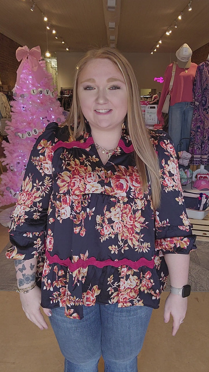 S & M Floral Rik Rak Blouse FINAL SALE