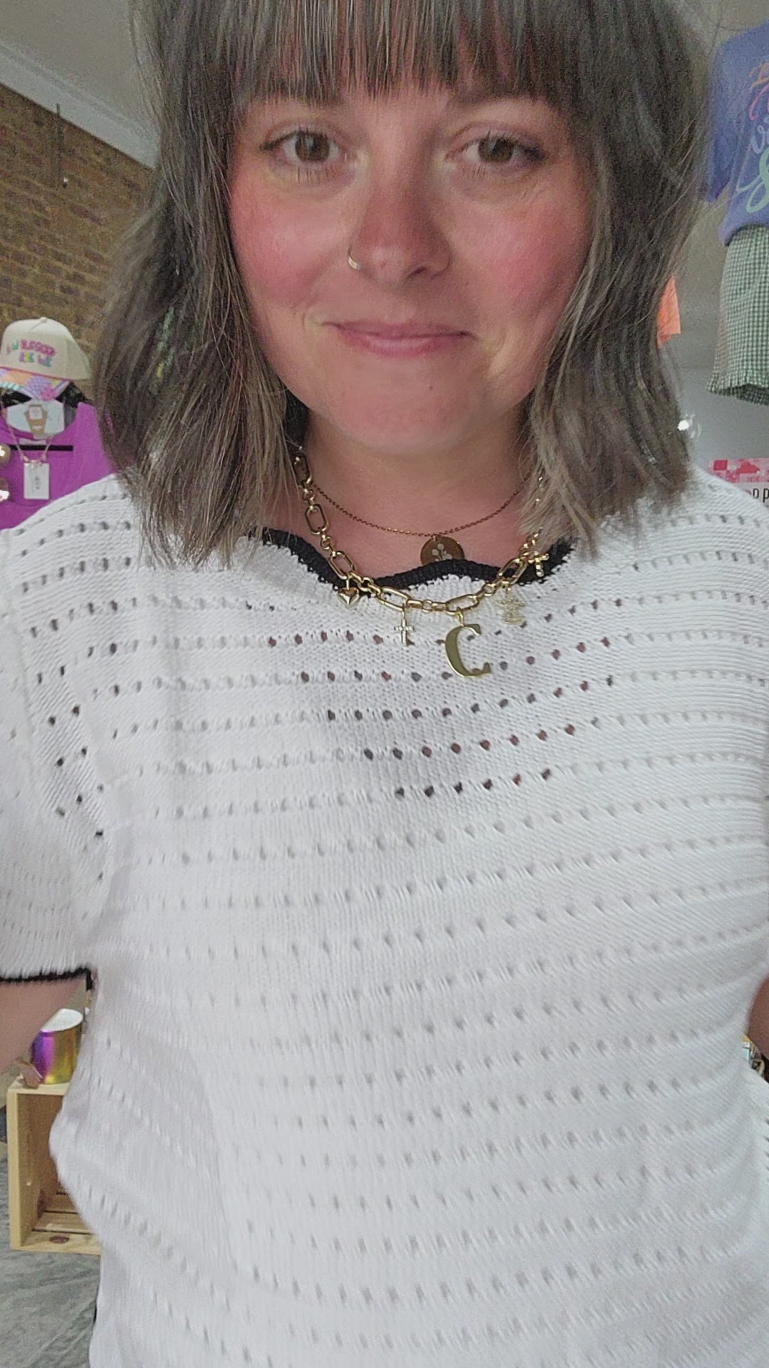 Scalloped Neck Open Knit Top