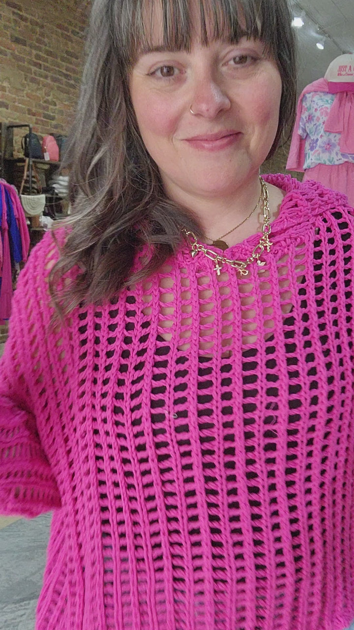 Drop Shoulder Open Weave Hoodie