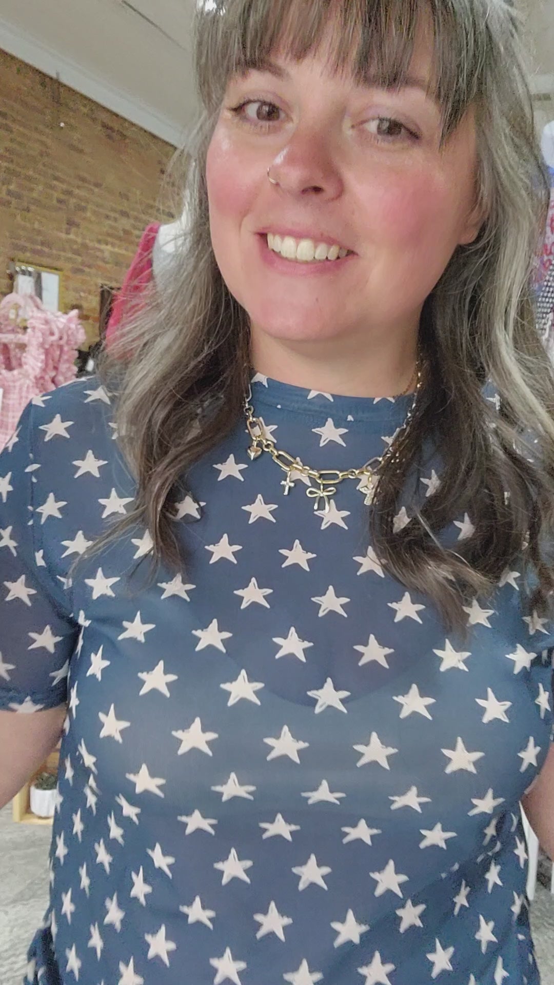 Navy Star Mesh Top