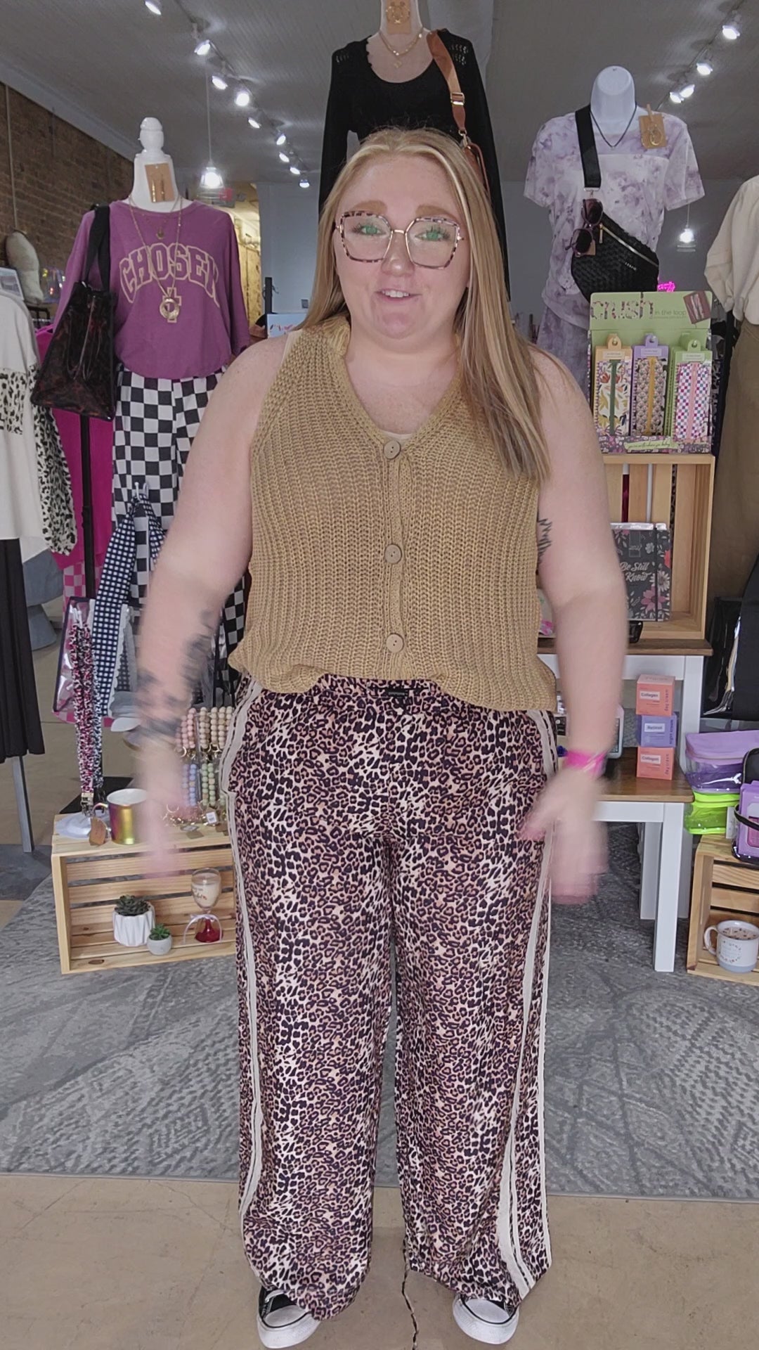 Leopard Print Lace Side Contrast Track Pants