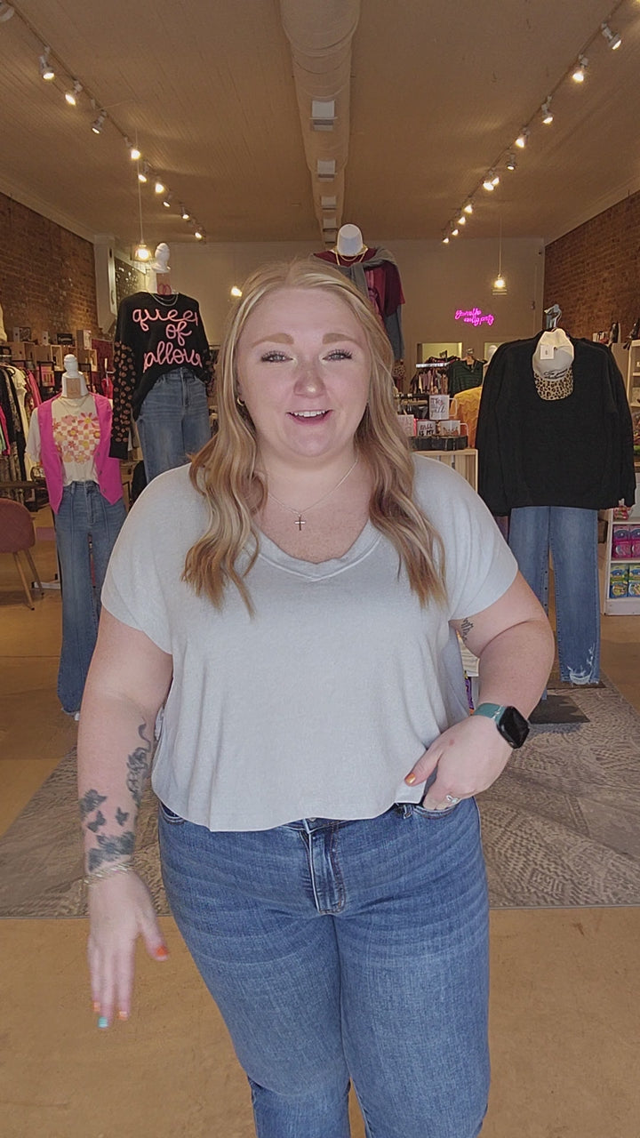 Cement Plush V-Neck Crop Tee