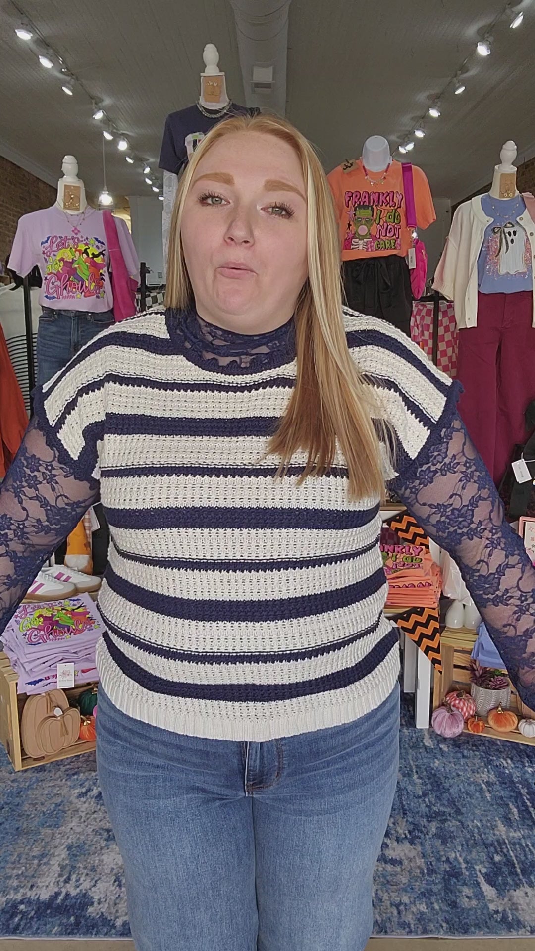 Stripe Scallop Trim Knit Top