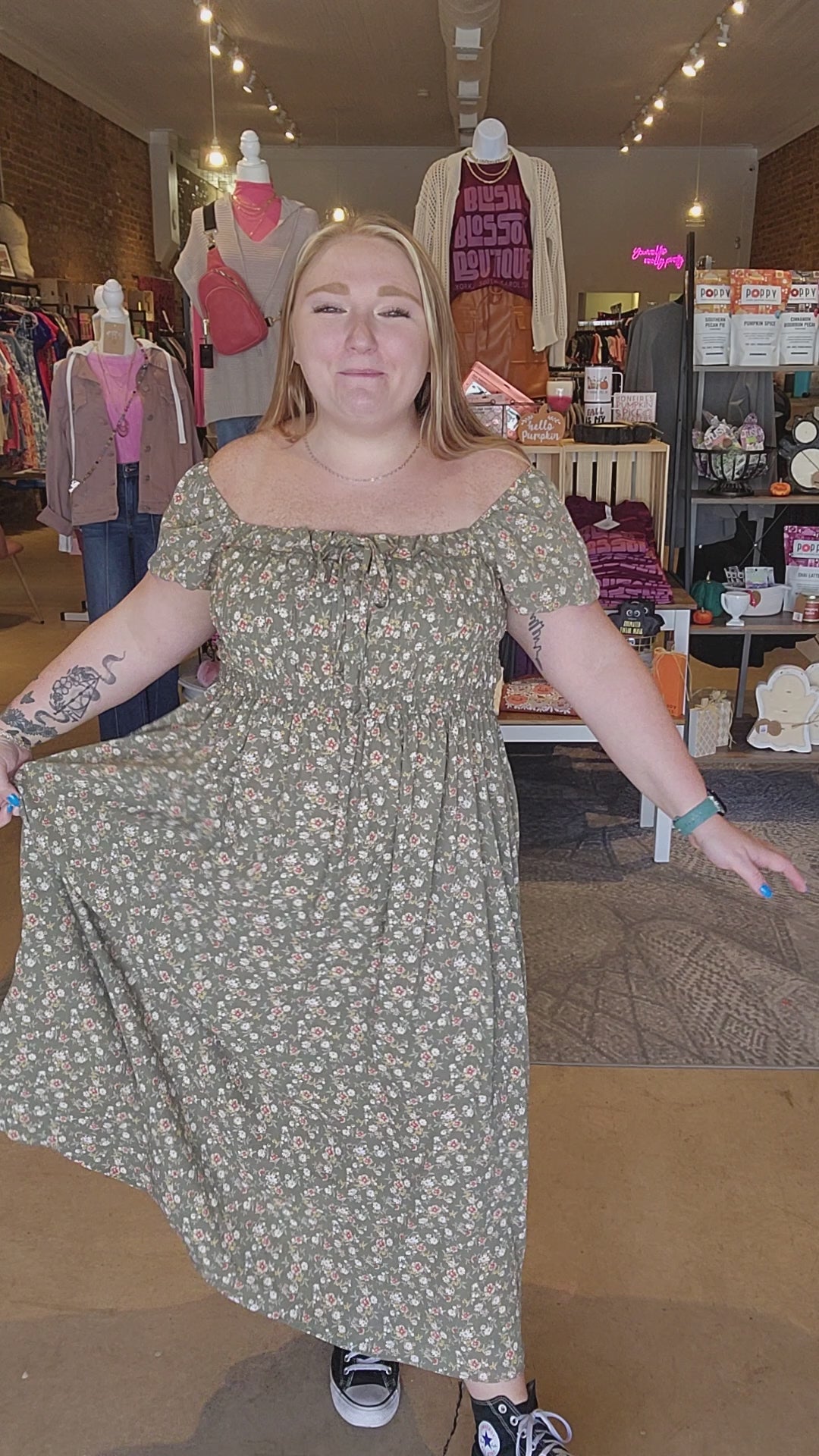Olive Floral Midi Dress