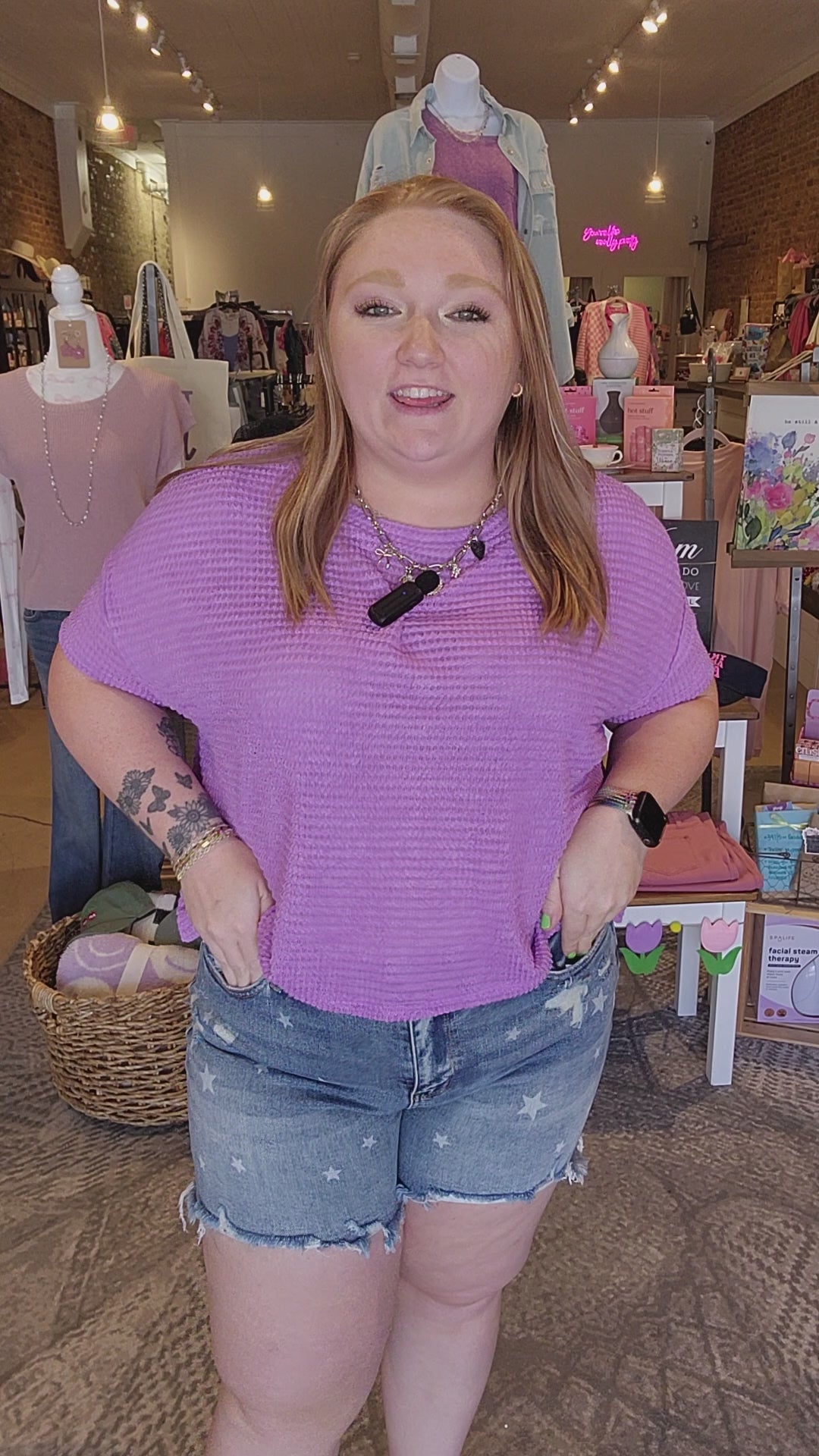 Grape Waffle Knit Top