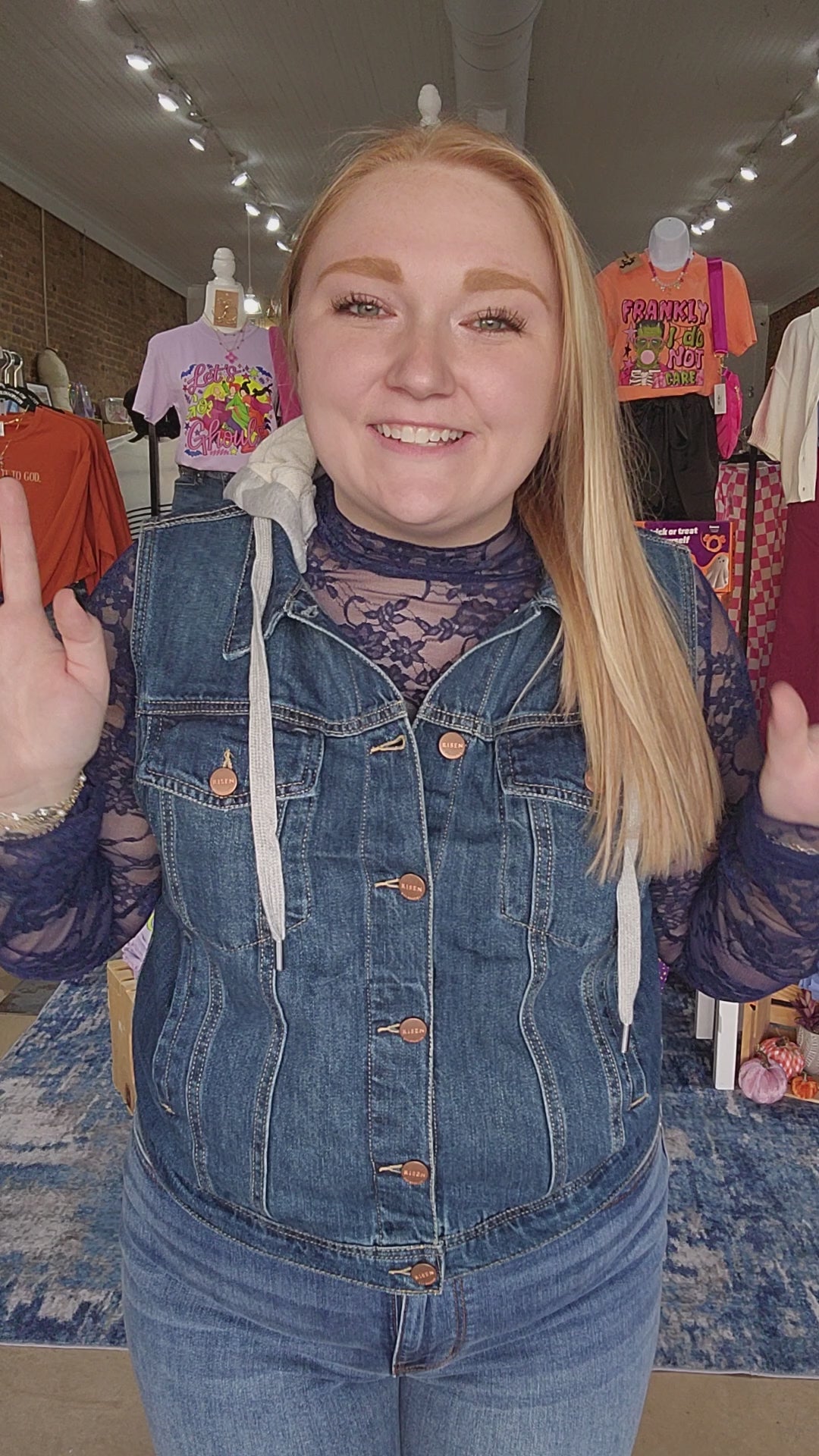 Denim Vest with Detachable Hood