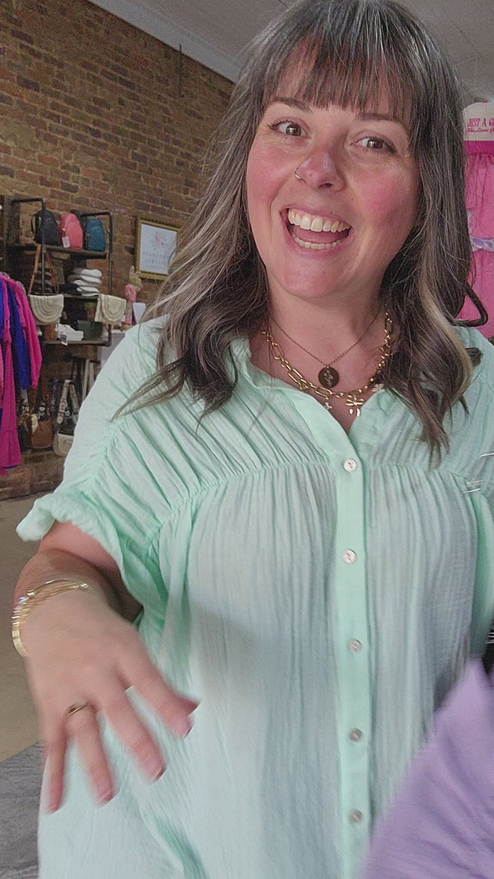 Gauze Shirred Button Top