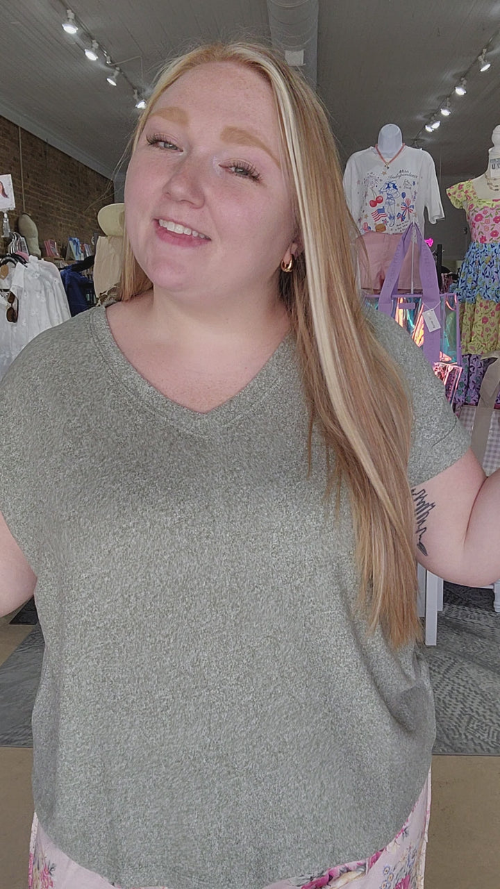 Light Olive Dreamy V-Neck Tee