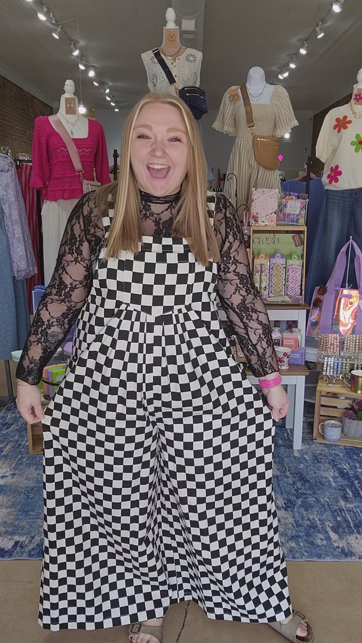 Checkered Wide Leg Overalls