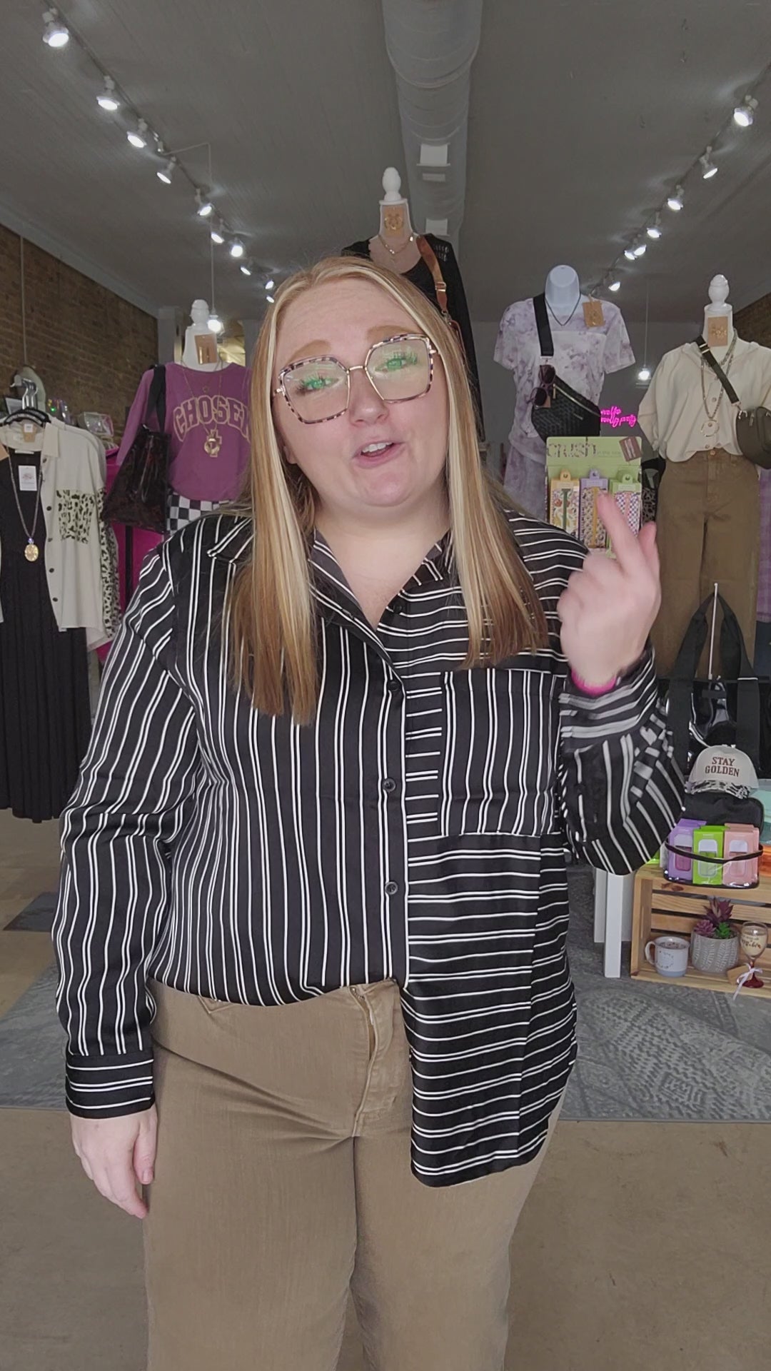 Black and White Stripe Button Down Tunic Top