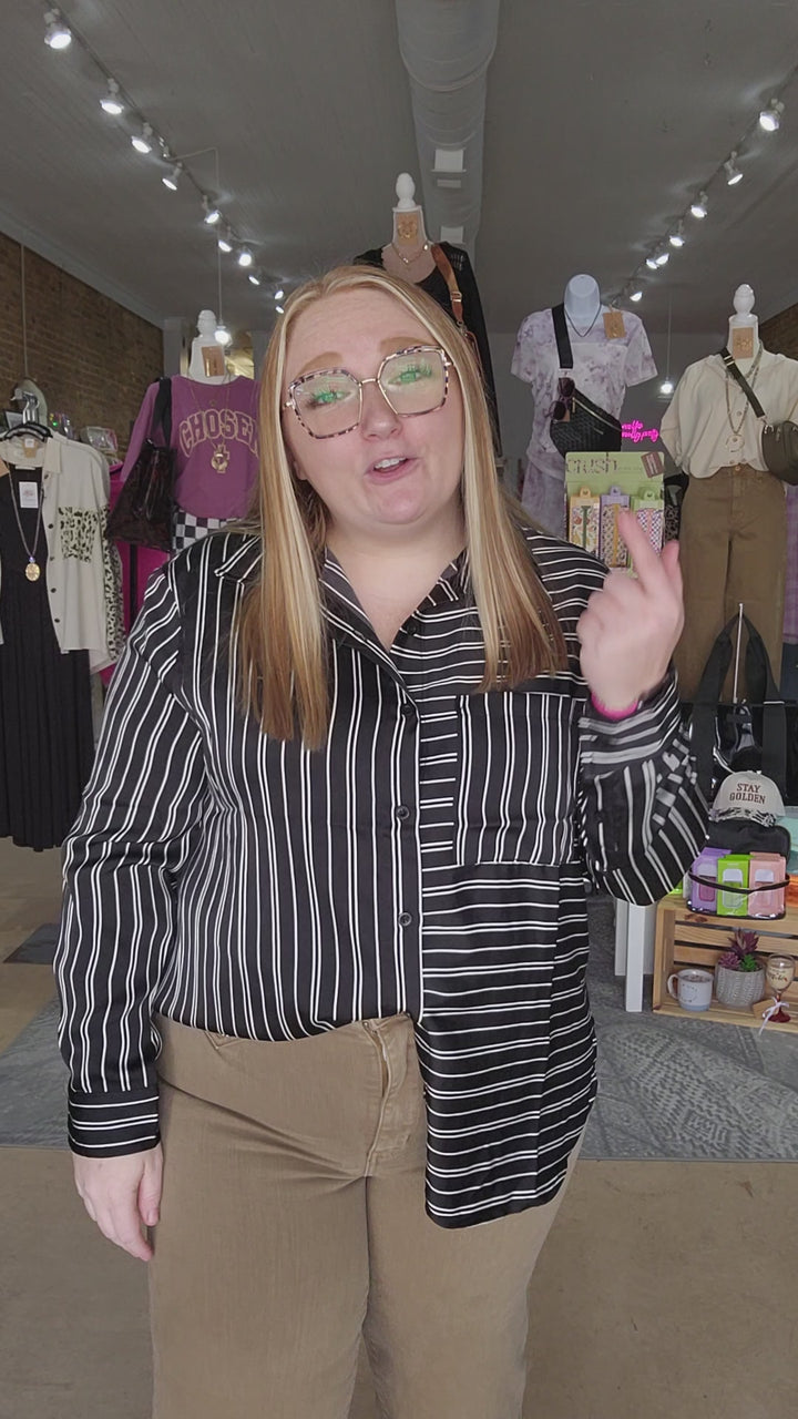 Black and White Stripe Button Down Tunic Top