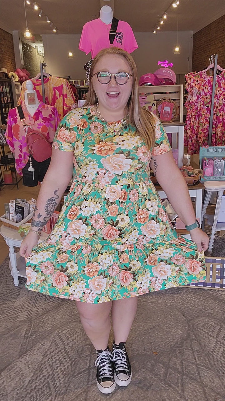 Mint Floral Fit and Flare Dress