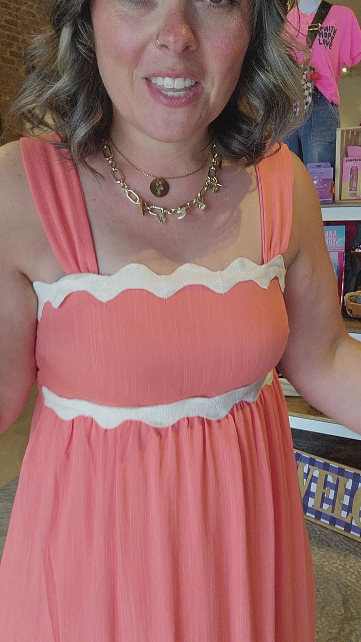 Coral Rik Rack Midi Dress