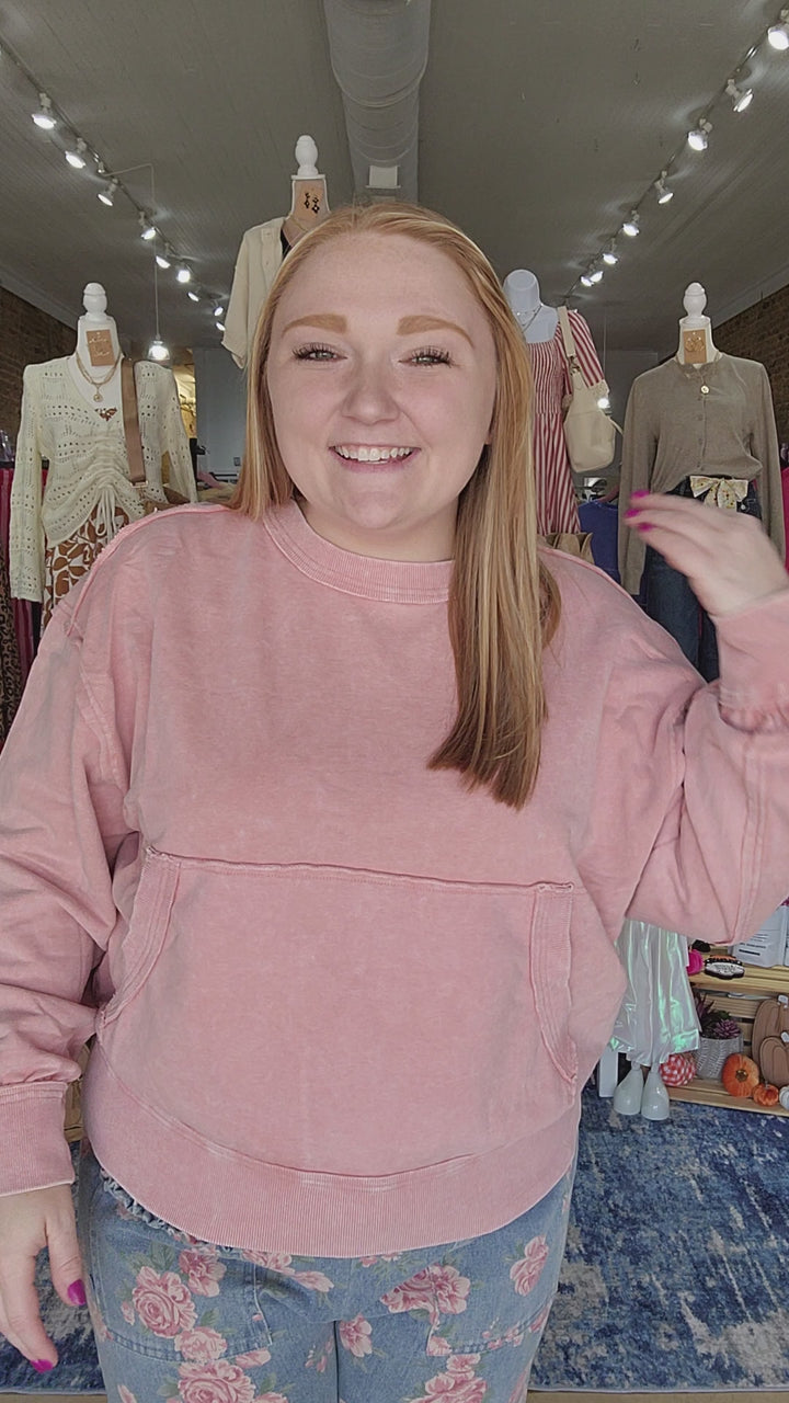 Stone Washed Rose Pocket Sweatshirt