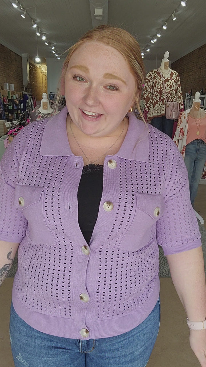 Pointelle Button Up Knit Top
