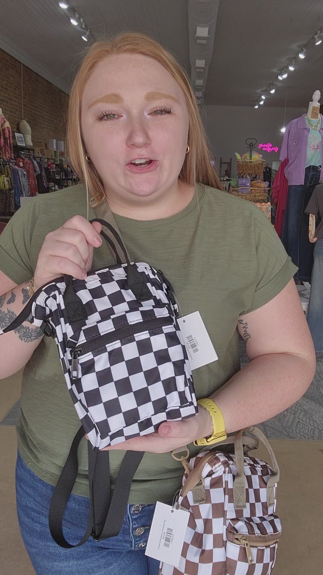 Checkered Backpack Crossbody Bag