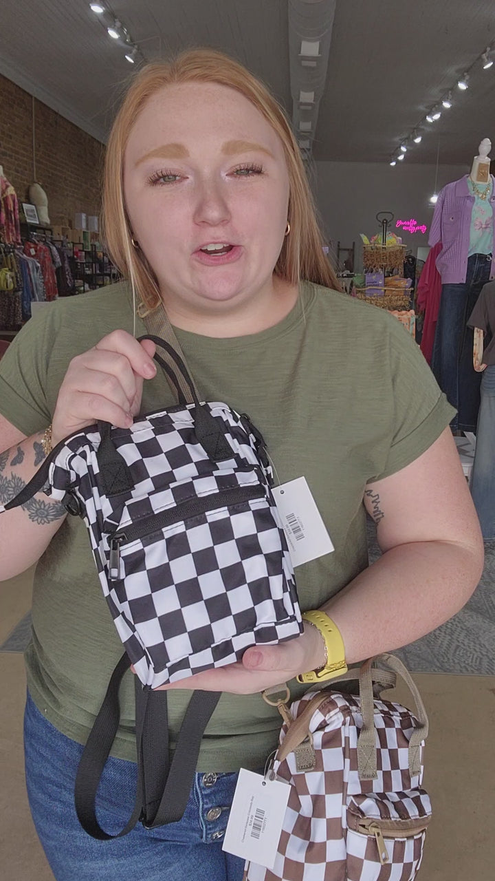 Checkered Backpack Crossbody Bag