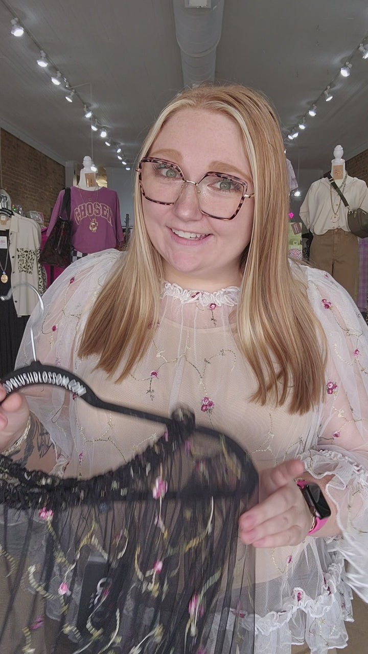 Floral Embroidered Tulle Top