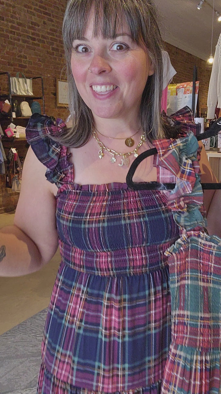 Plaid Smocked Midi Dress