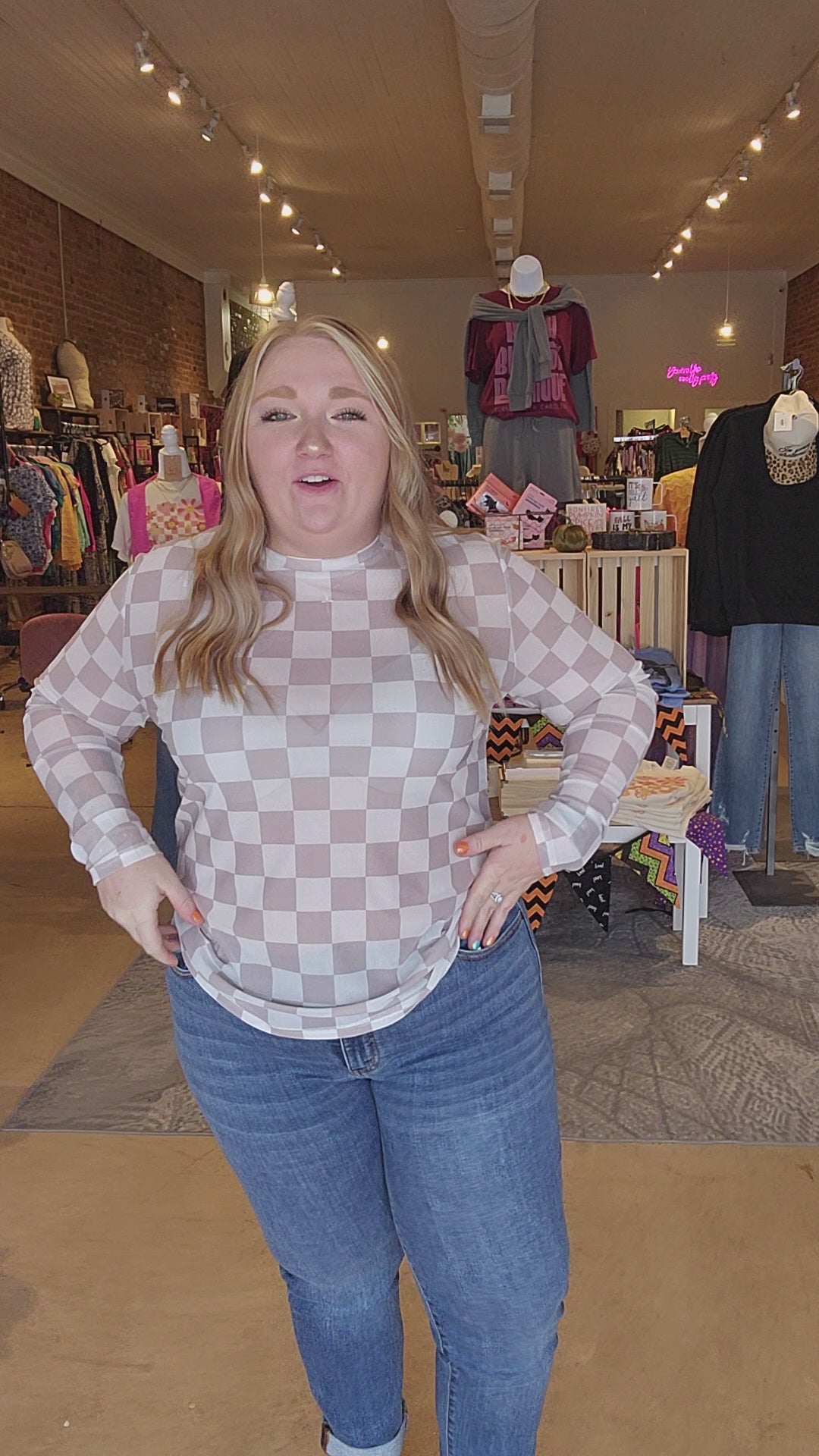 Tan Checkered Mesh Shirt
