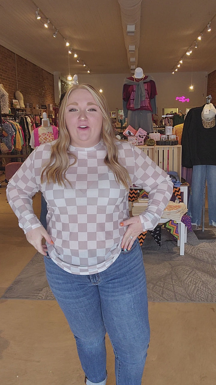 Tan Checkered Mesh Shirt