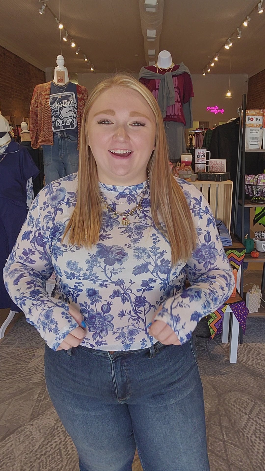 Navy Floral Mesh Shirt