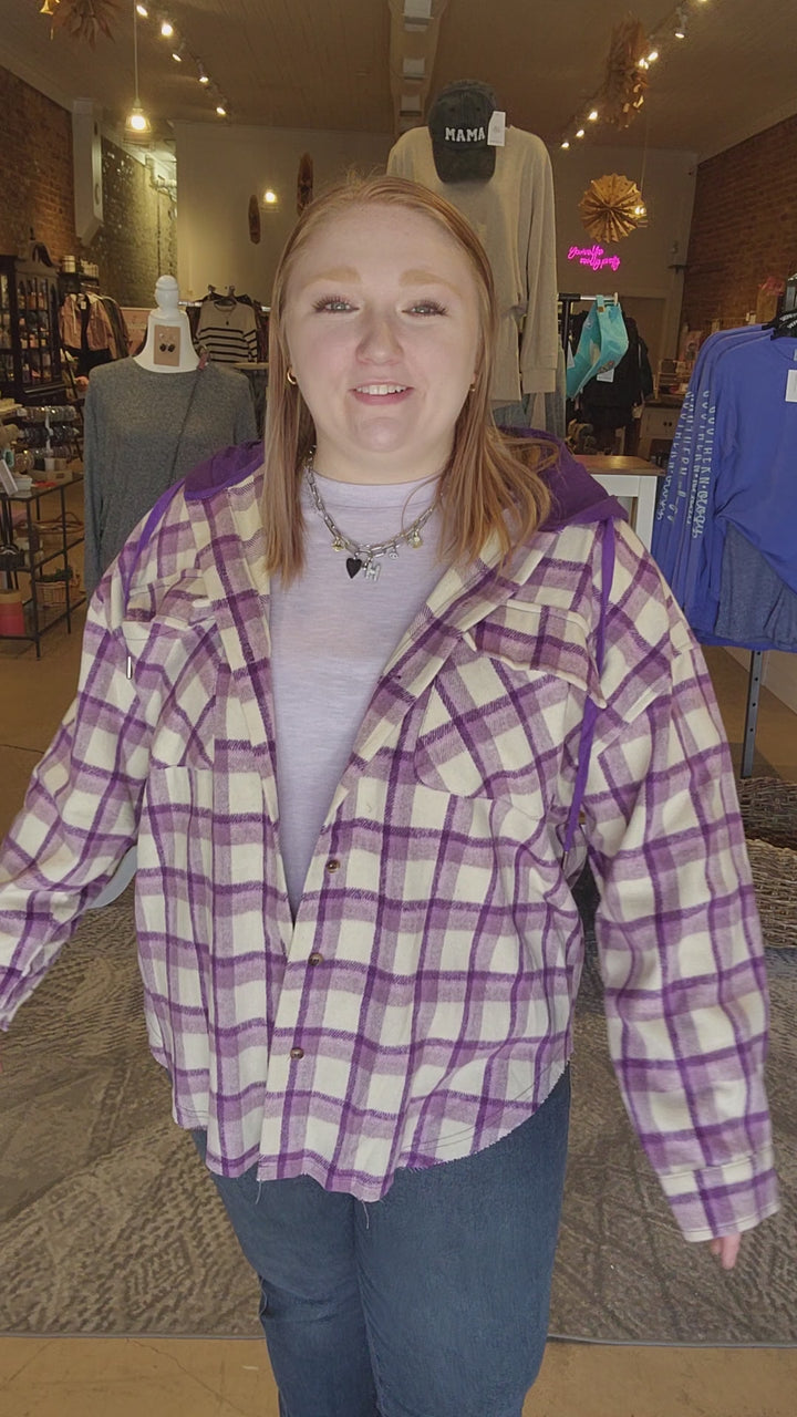 Purple Hooded Flannel Shacket