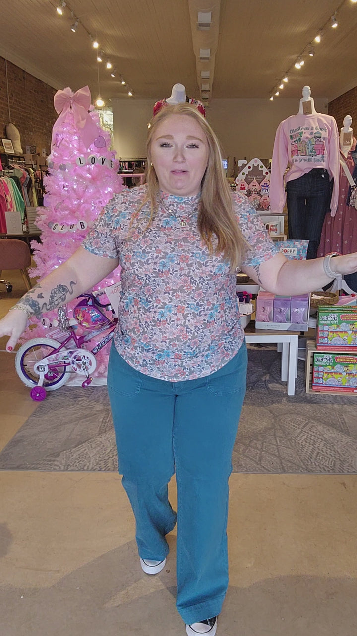 Mid Rise Teal Wide Leg Jeans