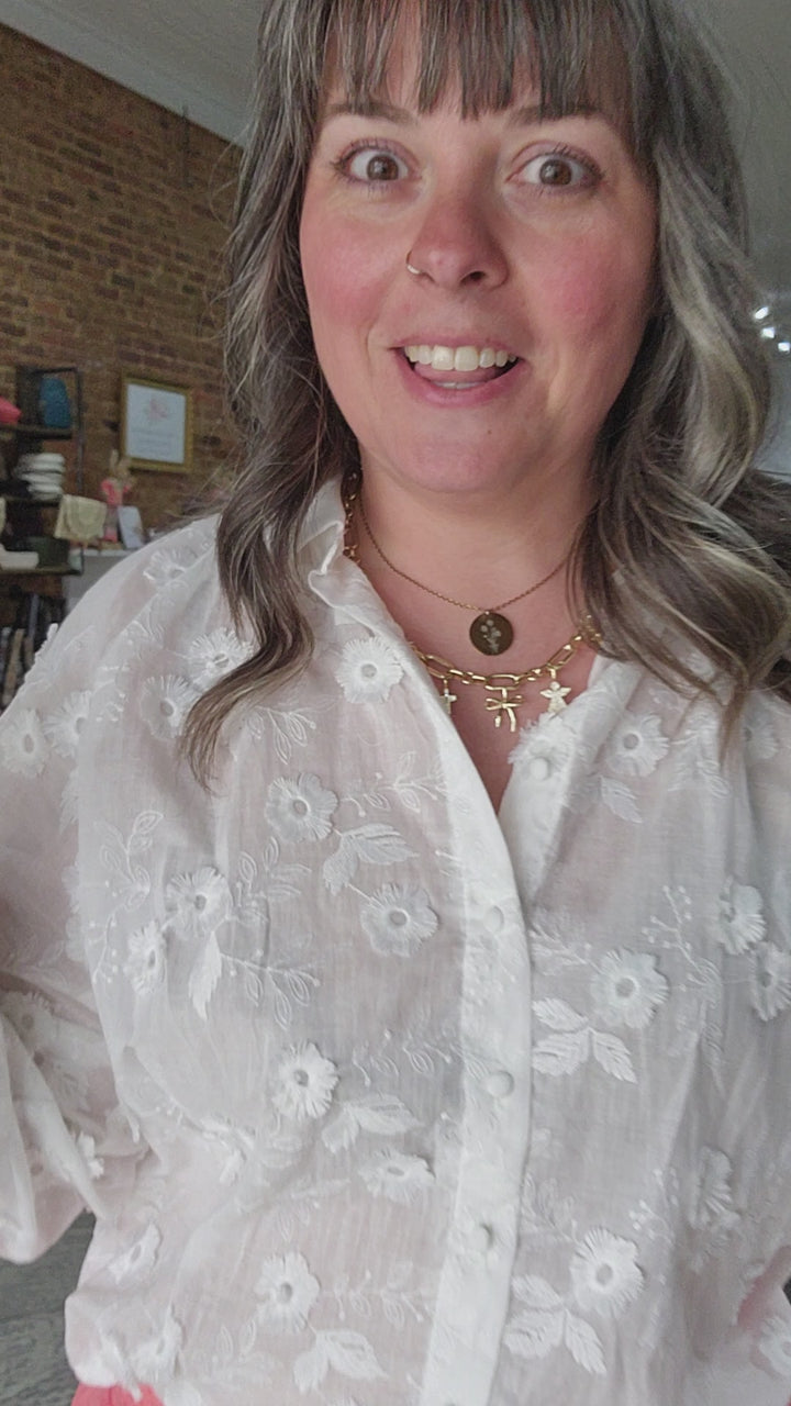 3XL Embroidered Floral Button Down Top FINAL SALE