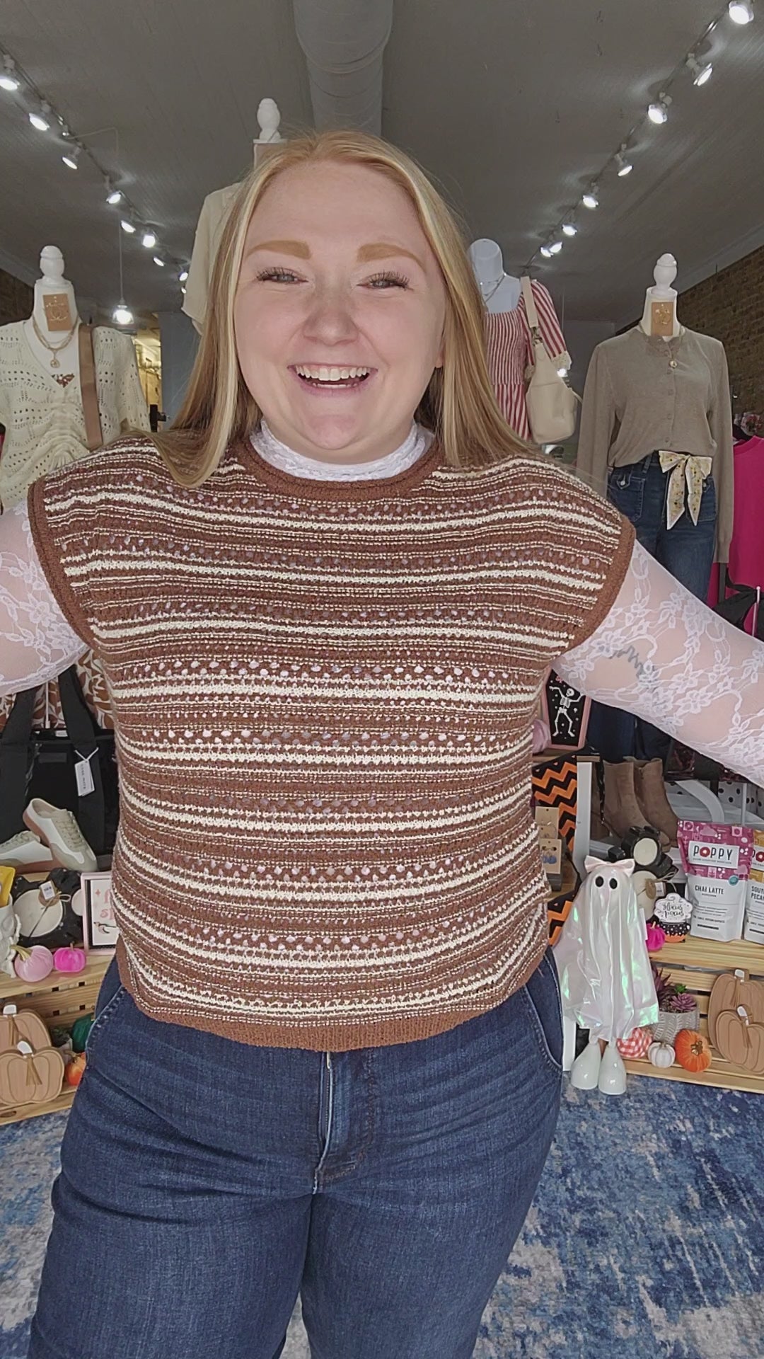 Brown Stripe Drop Sleeve Top