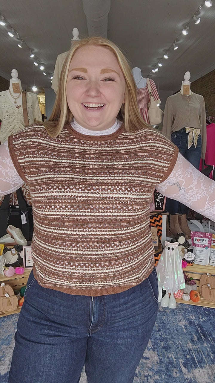 Brown Stripe Drop Sleeve Top