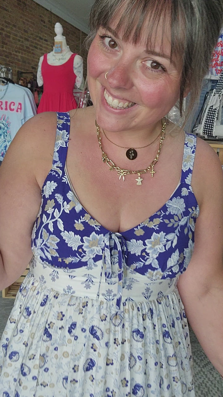 Blue Floral Midi Dress