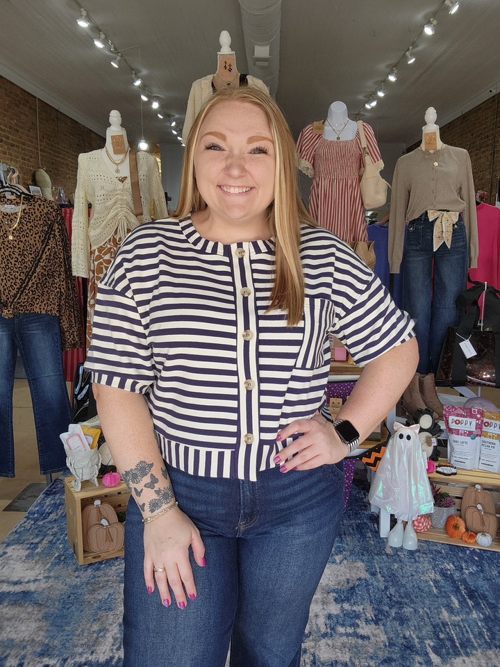 Stripe Pattern Button Down Top
