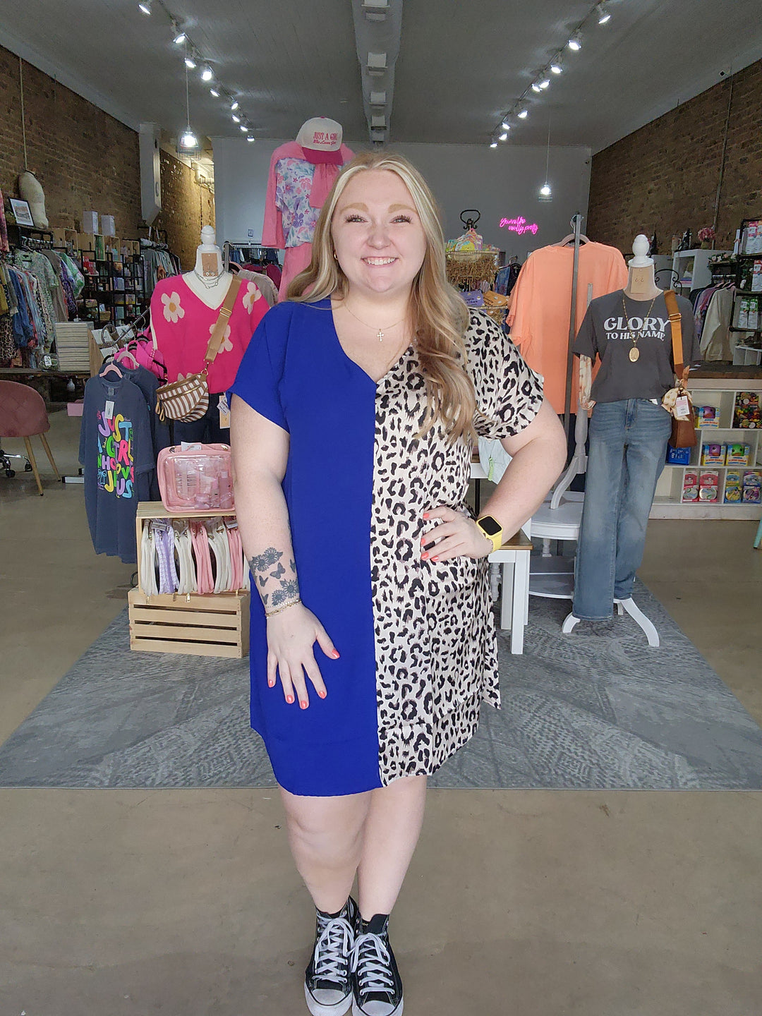 Leopard Print Color Block Dress
