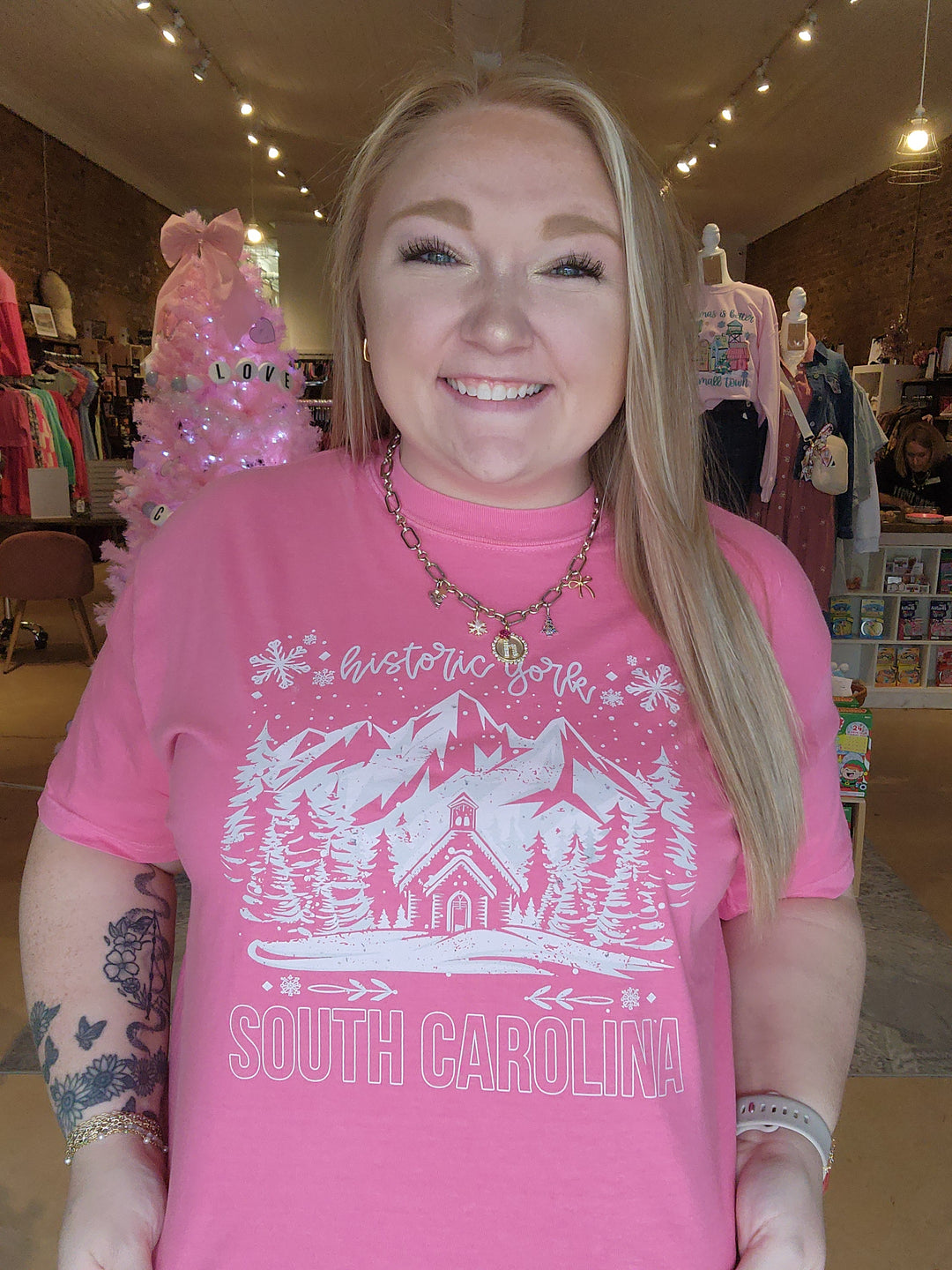Pink York Christmas Tee