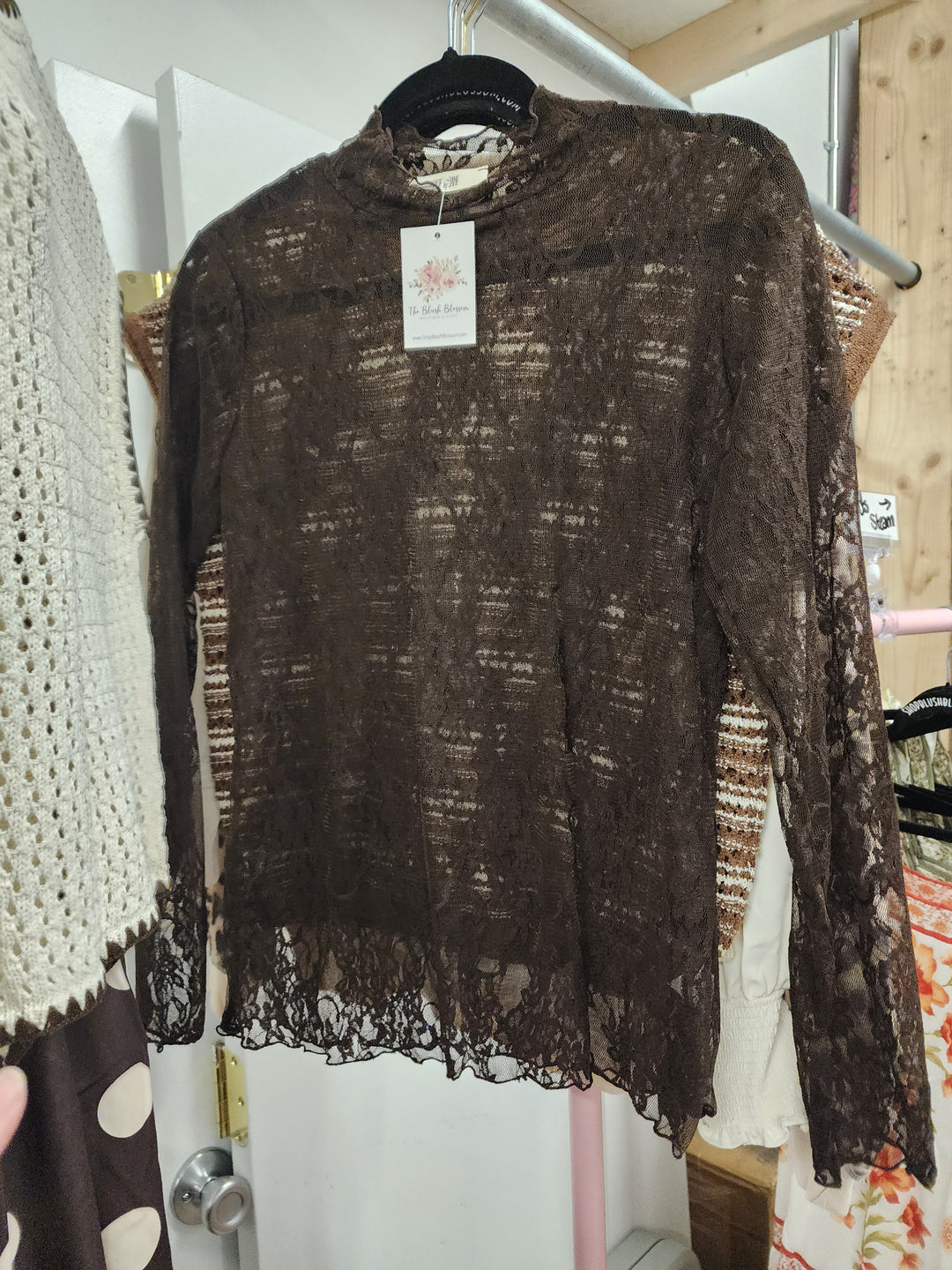 Chocolate Floral Lace Mesh Top